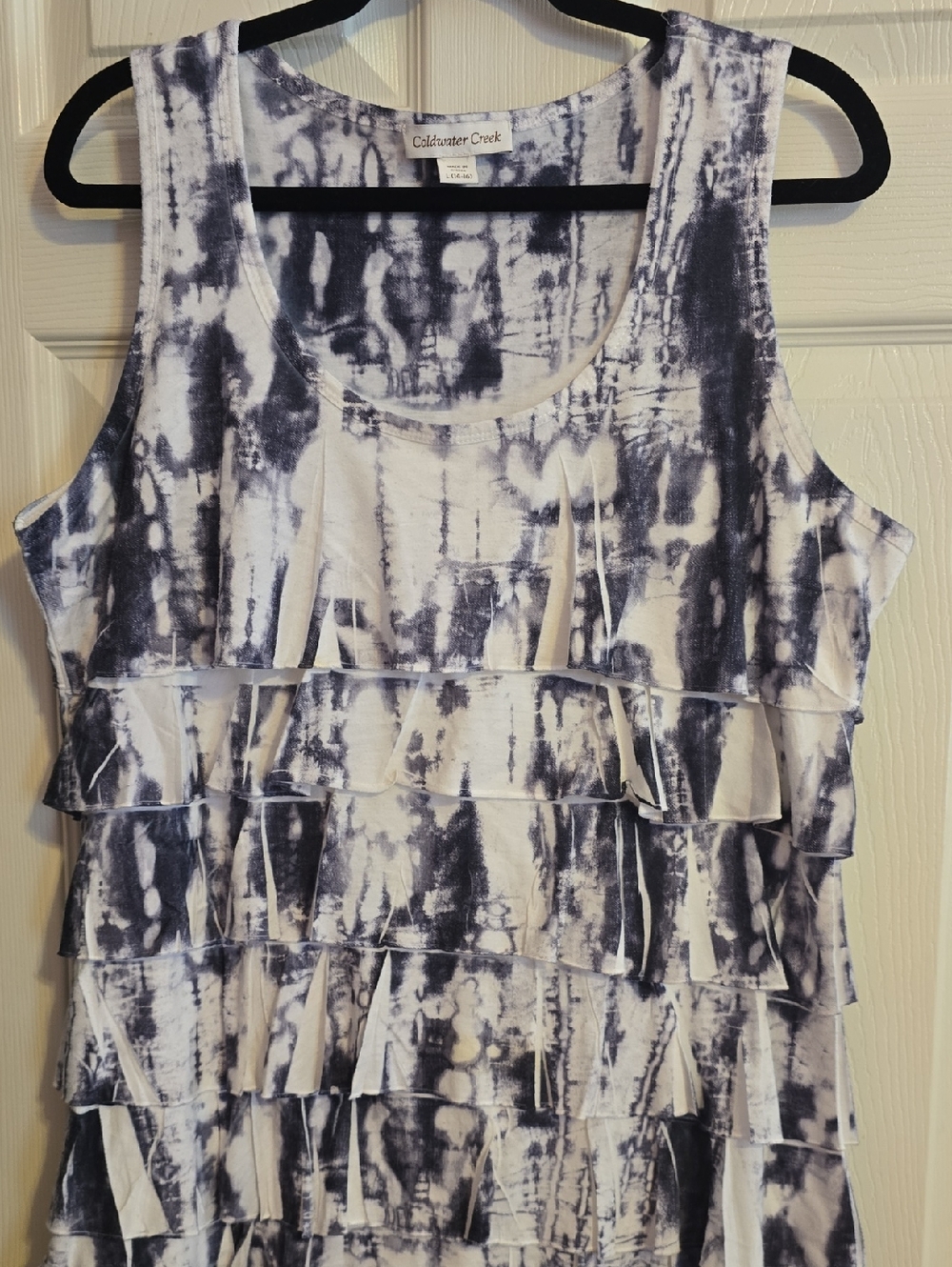 Coldwater Creek Black and White Tie-Dye Ruffle Tank Top‎